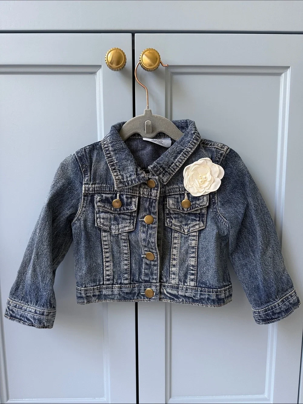 Baby Denim Jacket with Flower Accent